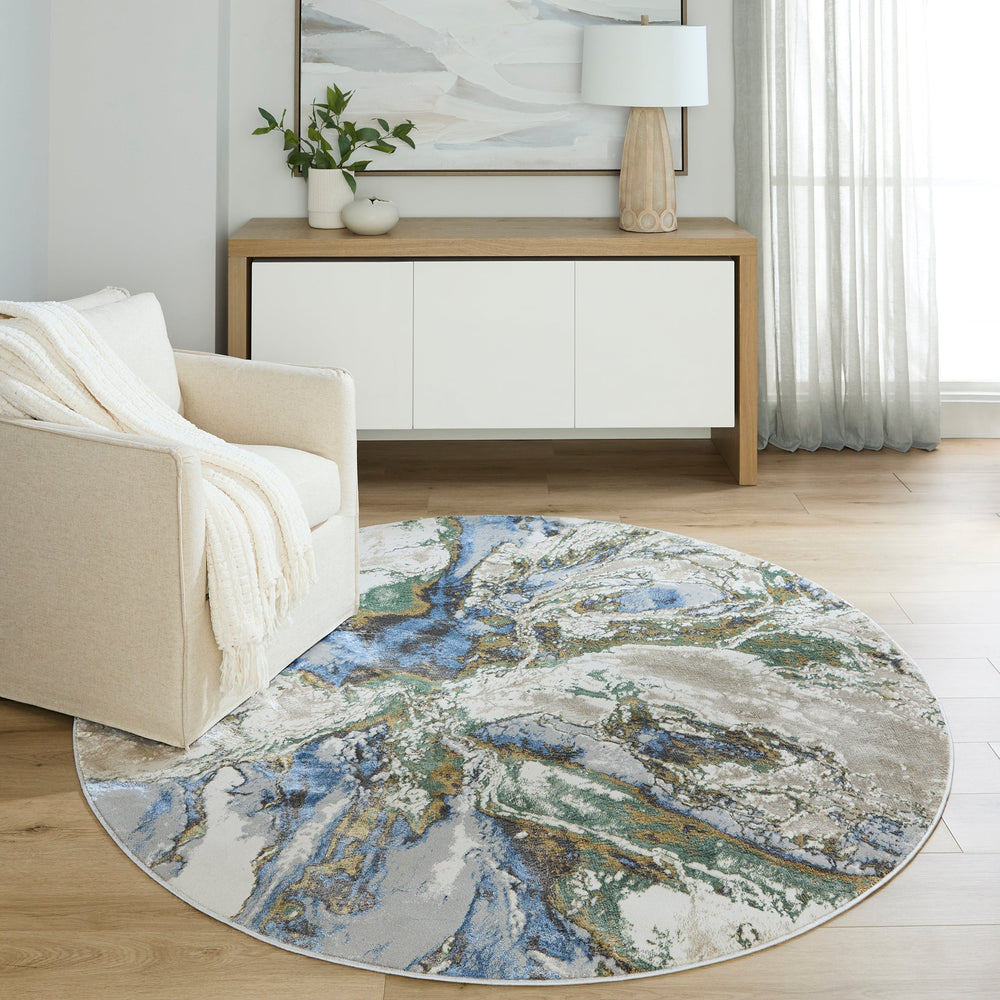 Zaria Blue Gray Marbled - T2065 - 7' Round