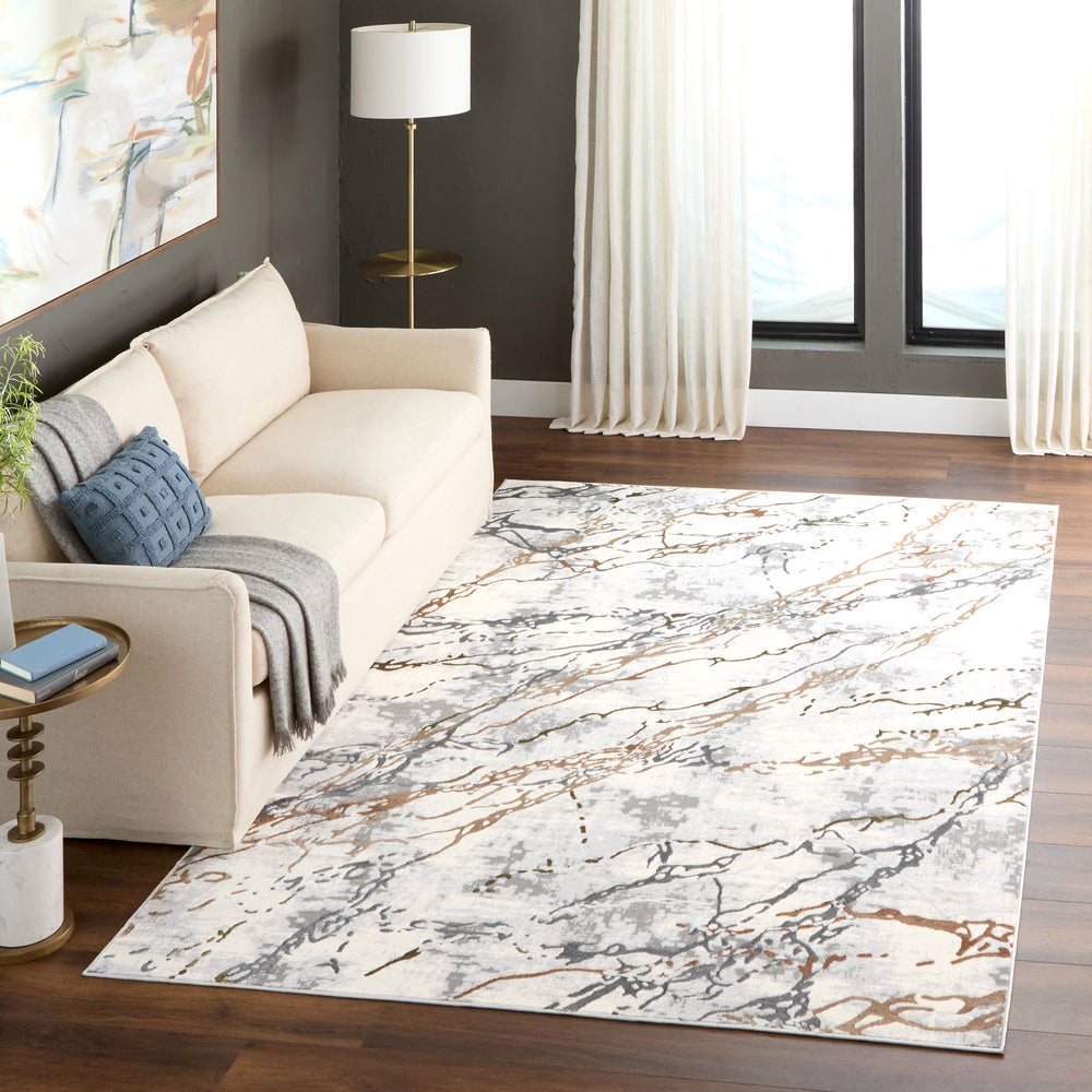 Salim Ivory Brown Marble Striations - T4024 - 7' x 9'