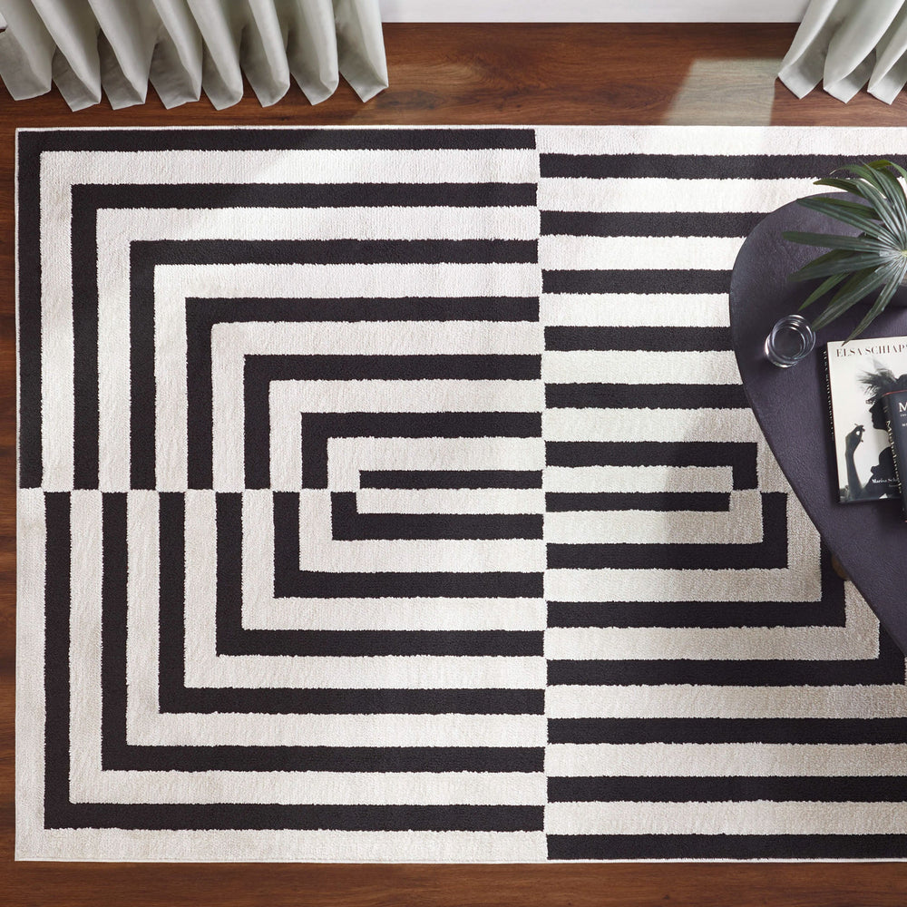 Optika Black Ivory Geometric - T9017 - 5' x 8'