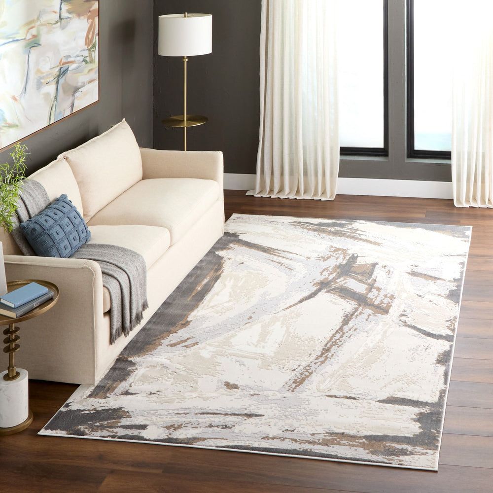 Veleka Gray Gold Brush Stroke - U6020 - 2' x 3'
